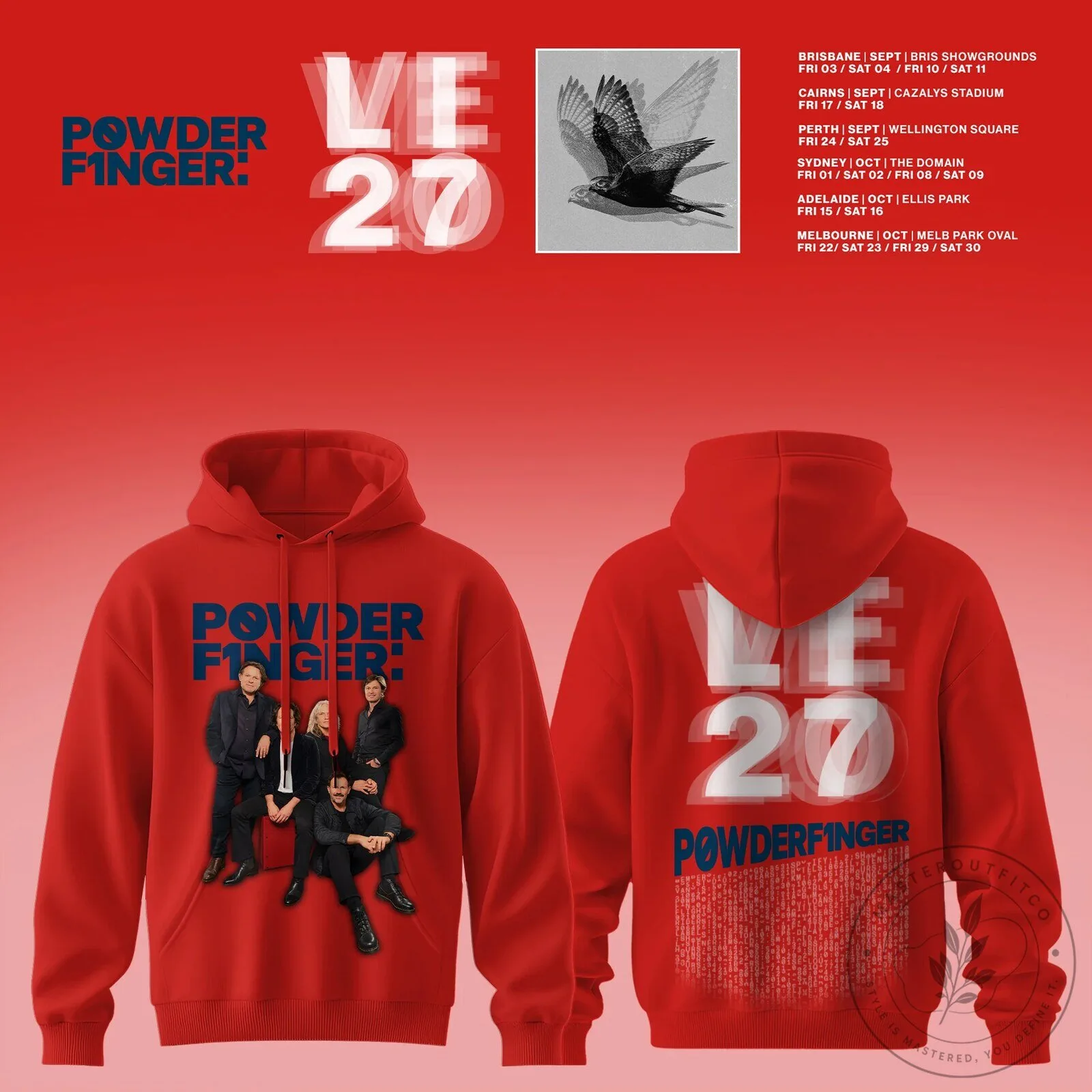 Powderfinger Live Australia 2027 Concert Tour Red Hoodie