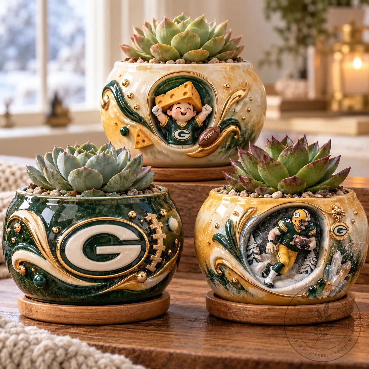 Green Bay Packers Football Team Succulent Planter Pot Set of Three