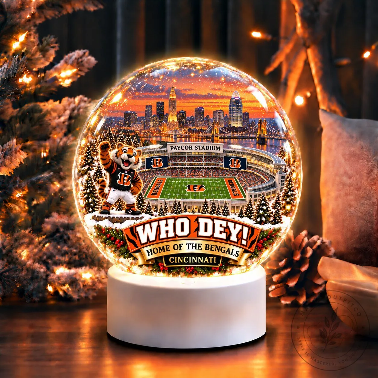 Cincinnati Bengals Paycor Stadium Who Dey Christmas Snow Globe Night Light
