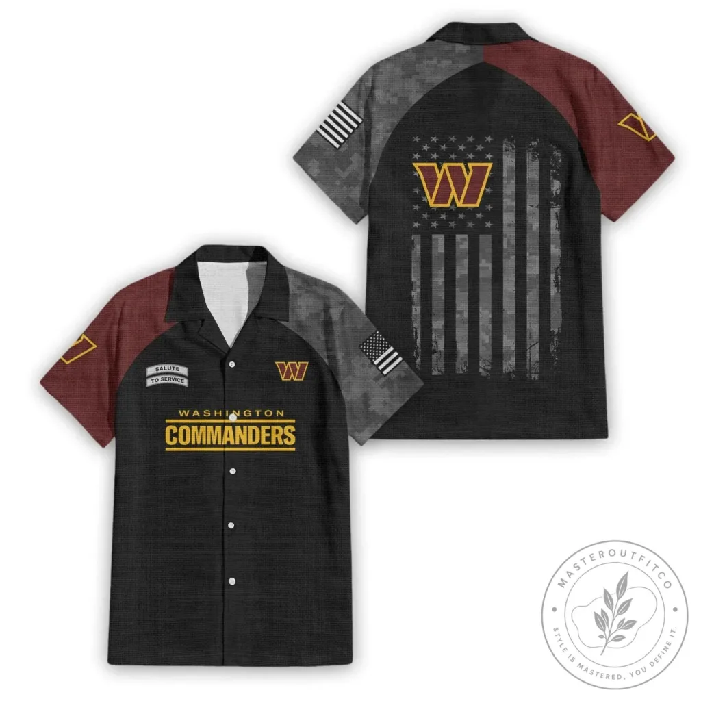 Washington Commanders Salute To Service Military Camouflage Hawaiian Shirt Washington Commanders Salute To Service Military Camouflage Hawaiian Shirt