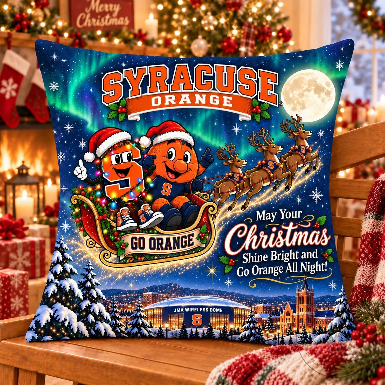 Syracuse Orange Christmas Night Flight Holiday Decorative Pillow 3 Syracuse Orange Christmas Night Flight Holiday Decorative Pillow
