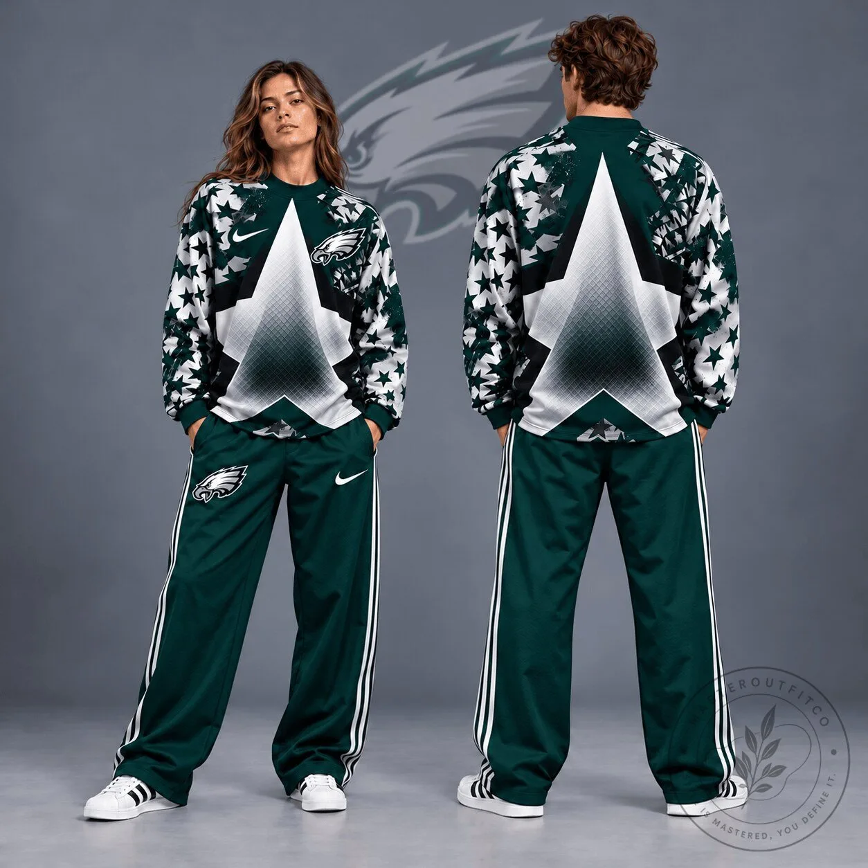Philadelphia Eagles Distressed Starburst Chevron Crewneck Long Sleeve Shirt