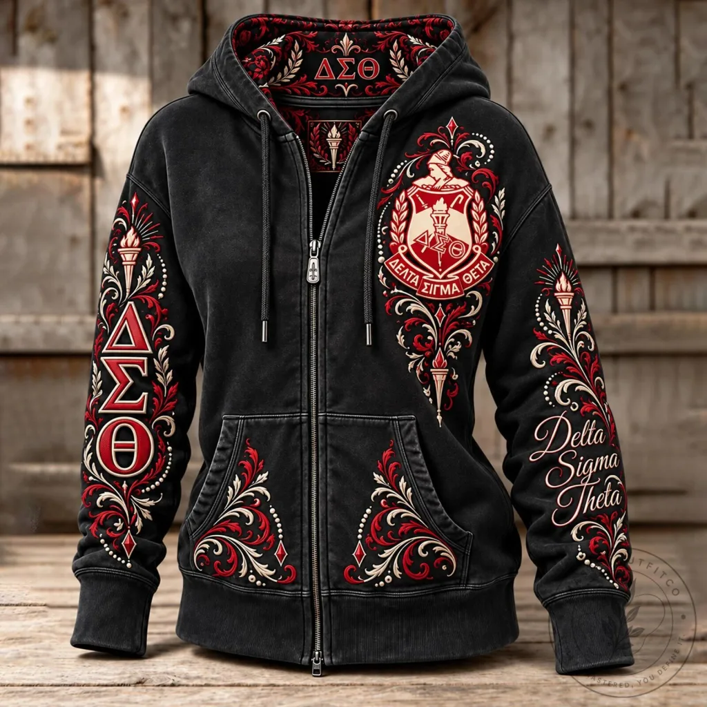 Delta Sigma Theta Sorority Crest Black Full-Zip Hoodie 19 Delta Sigma Theta Sorority Crest Black Full-Zip Hoodie