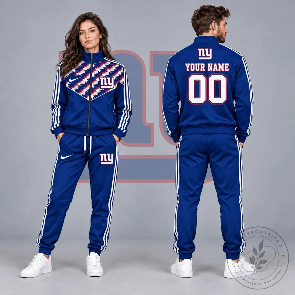 New York Giants Custom Name Number Full Zip Tracksuit Jacket New York Giants Custom Name Number Full Zip Tracksuit Jacket