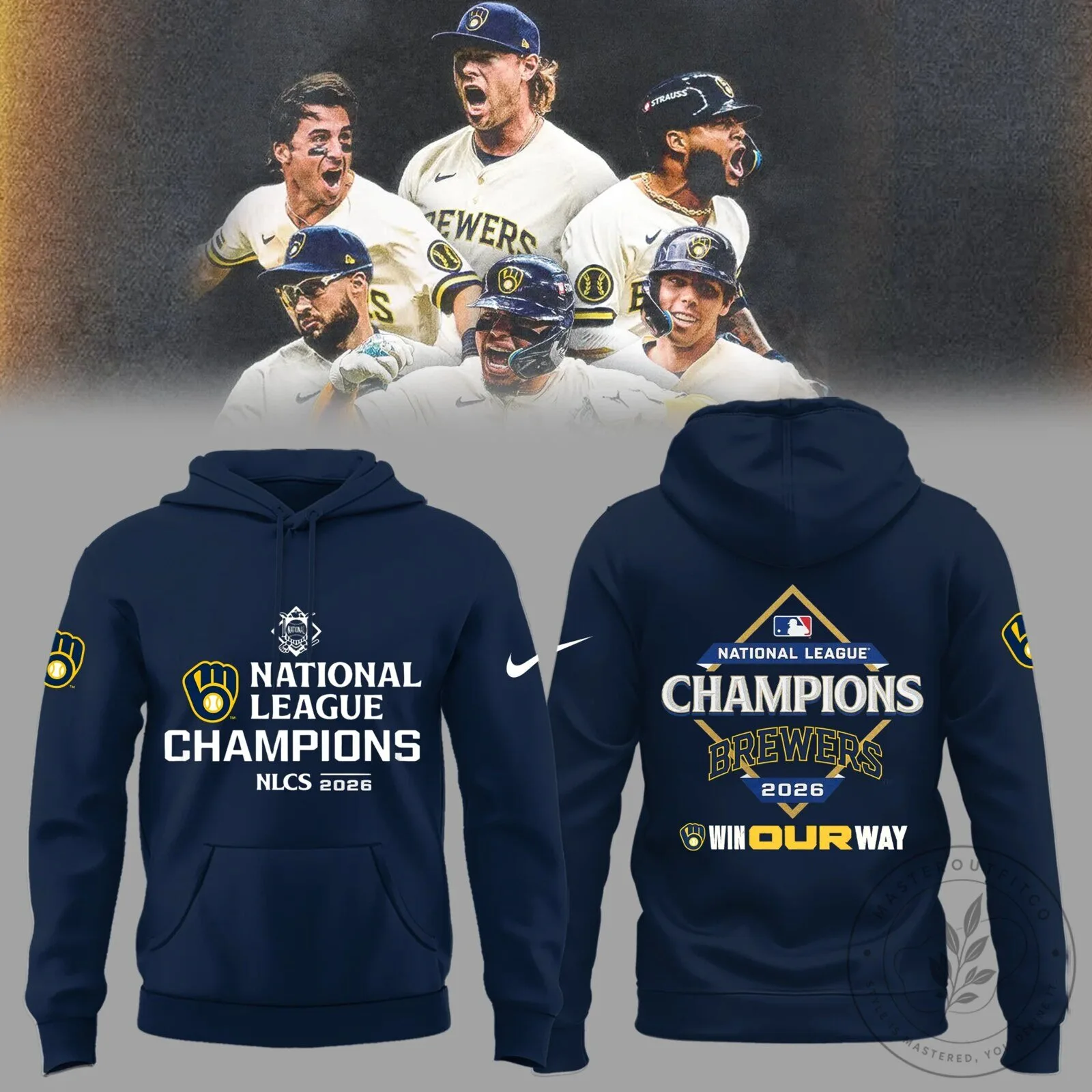 Navy Blue Hoodie for Milwaukee Brewers 2026 National League Champions 1 Navy Blue Hoodie for Milwaukee Brewers 2026 National League Champions