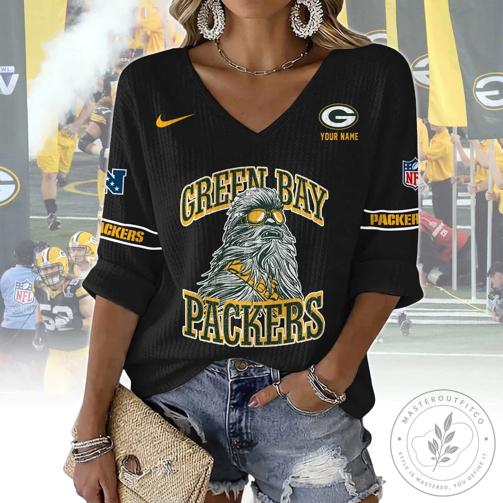 Green Bay Packers Chewbacca Star Wars Fan V-Neck Sweatshirt 10 Green Bay Packers Chewbacca Star Wars Fan V-Neck Sweatshirt