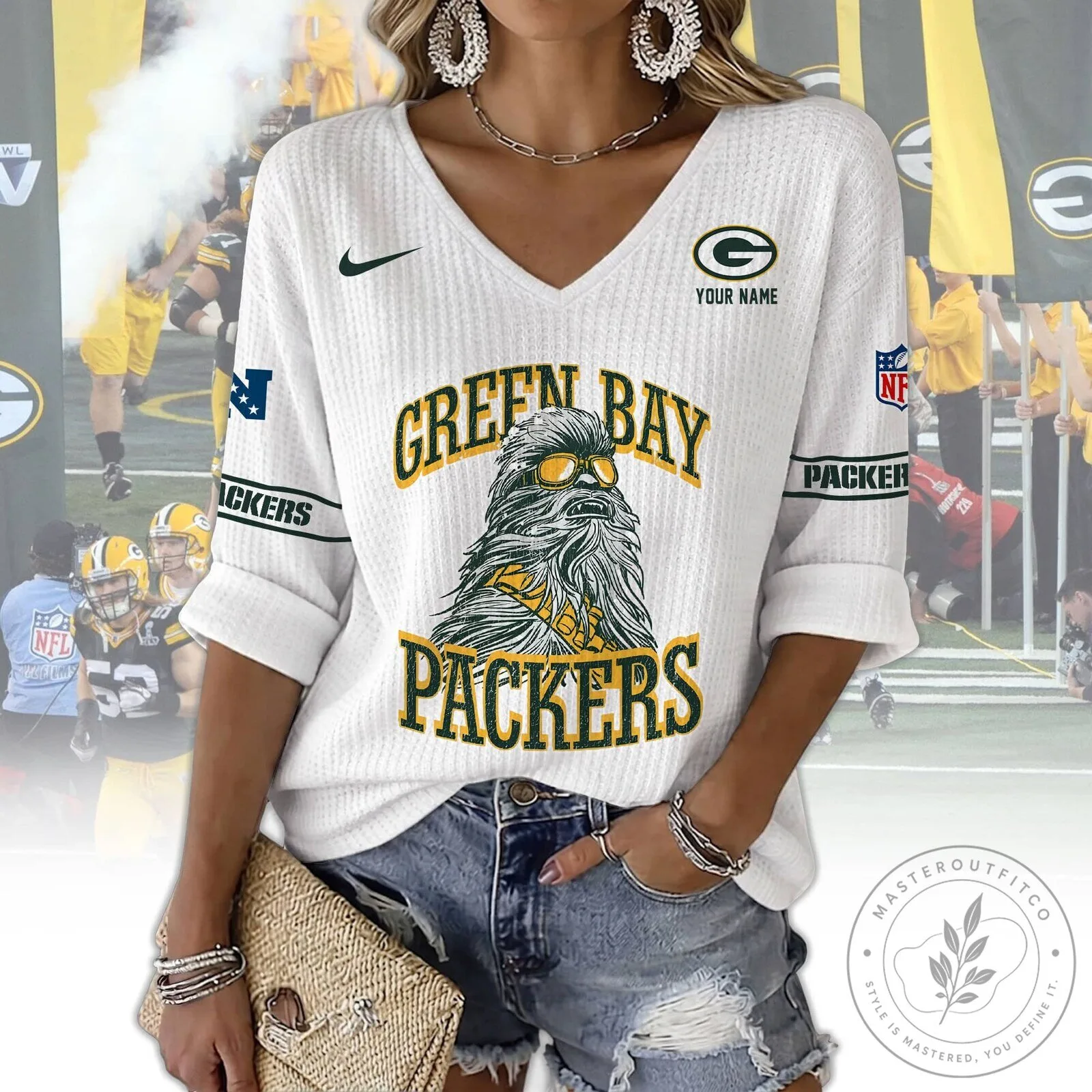 Green Bay Packers Chewbacca Star Wars Fan V-Neck Sweatshirt 12 Green Bay Packers Chewbacca Star Wars Fan V-Neck Sweatshirt