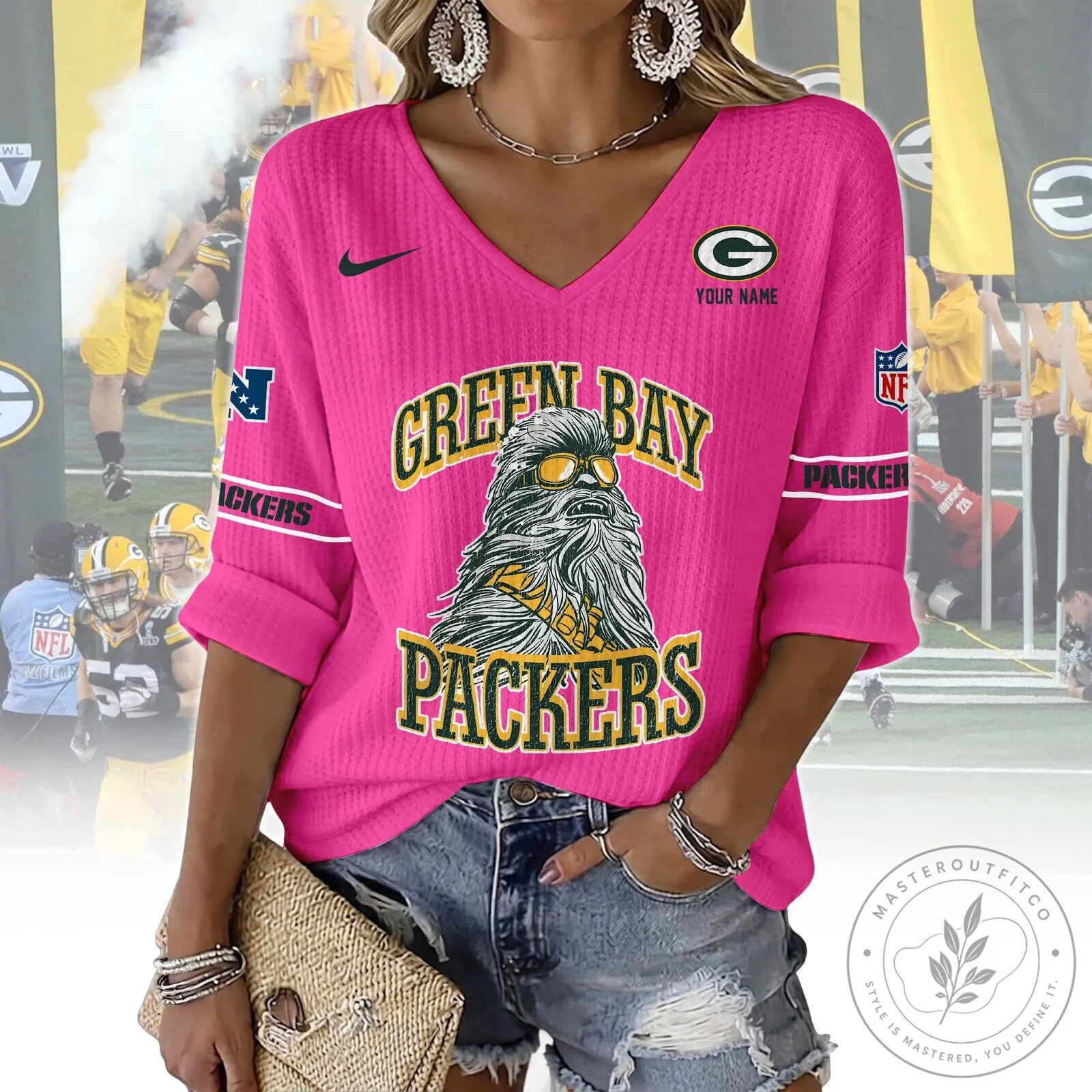 Green Bay Packers Chewbacca Star Wars Fan V-Neck Sweatshirt 13 Green Bay Packers Chewbacca Star Wars Fan V-Neck Sweatshirt