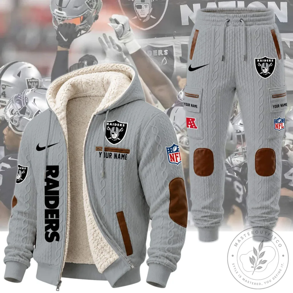 Las Vegas Raiders Personalized Sherpa Lined Hoodie and Sweatpants Set Las Vegas Raiders Personalized Sherpa Lined Hoodie and Sweatpants Set