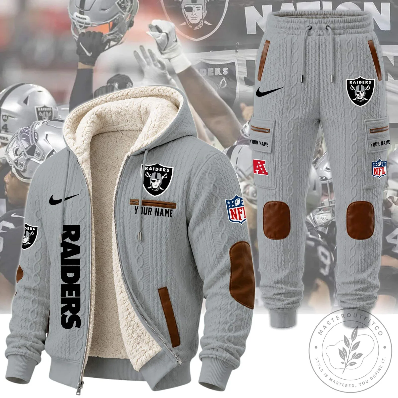Las Vegas Raiders Personalized Sherpa Lined Hoodie and Sweatpants Set 1 Las Vegas Raiders Personalized Sherpa Lined Hoodie and Sweatpants Set