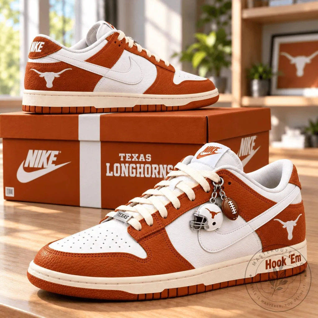 Texas Longhorns NCAA Football Team Custom White and Orange Low-Top Sneakers Texas Longhorns NCAA Football Team Custom White and Orange Low-Top Sneakers