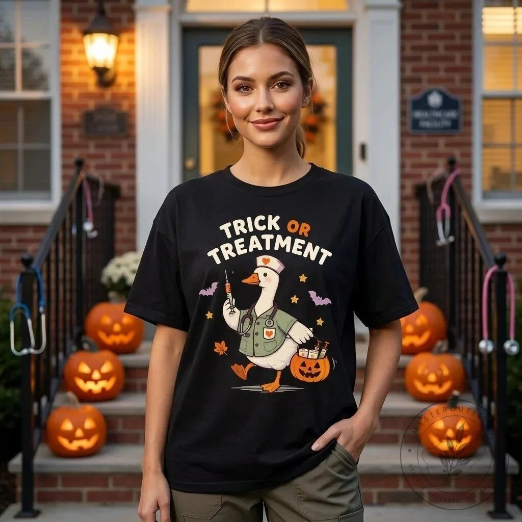 Trick Or Treatment Funny Goose Nurse Halloween Costume T-Shirt