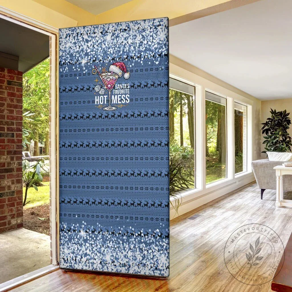 Santa's Favorite Hot Mess Cocktail Martini Glass Christmas Door Cover 12 Santa