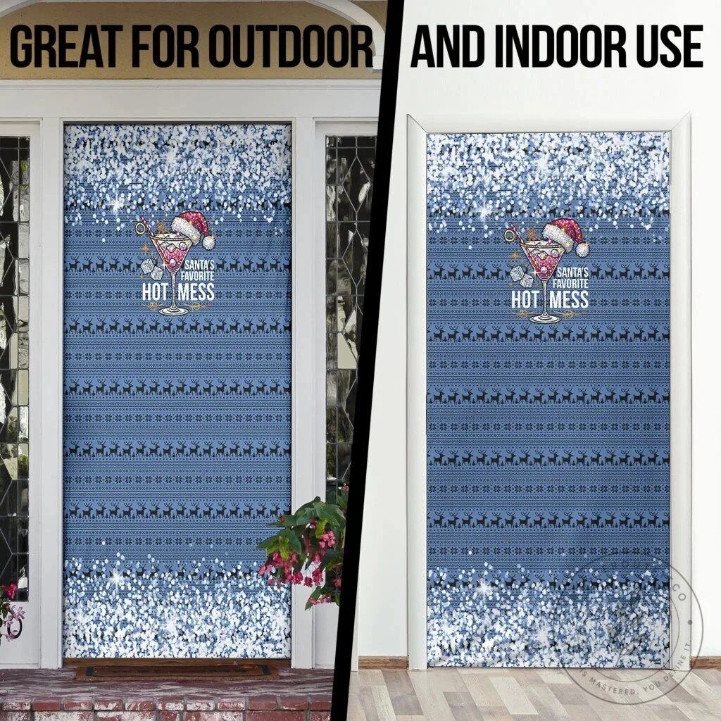 Santa's Favorite Hot Mess Cocktail Martini Glass Christmas Door Cover 13 Santa