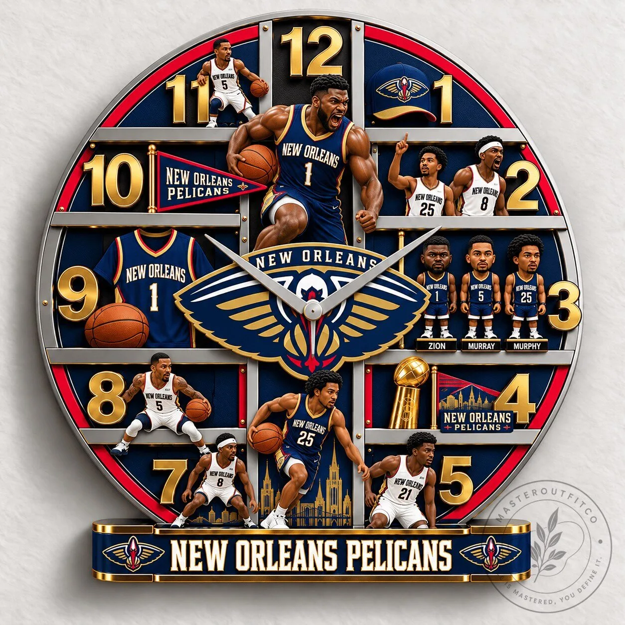 New Orleans Pelicans NBA Basketball Team Logo and Players Wall Clock