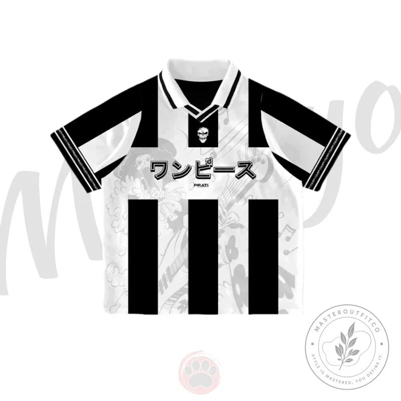 One Piece Soul King Brook Vintage White Striped Soccer Jersey