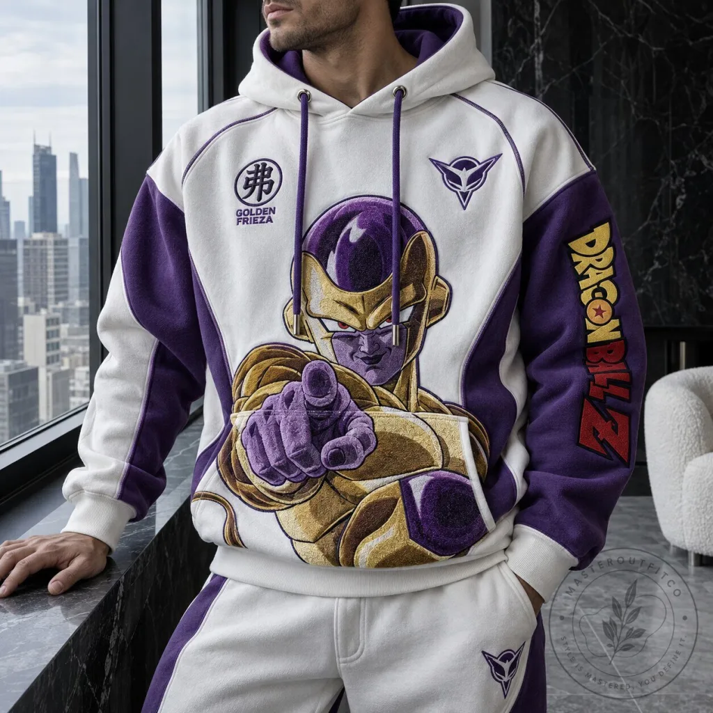 Dragon Ball Z Golden Frieza Anime Character Art White And Purple Hoodie Dragon Ball Z Golden Frieza Anime Character Art White And Purple Hoodie