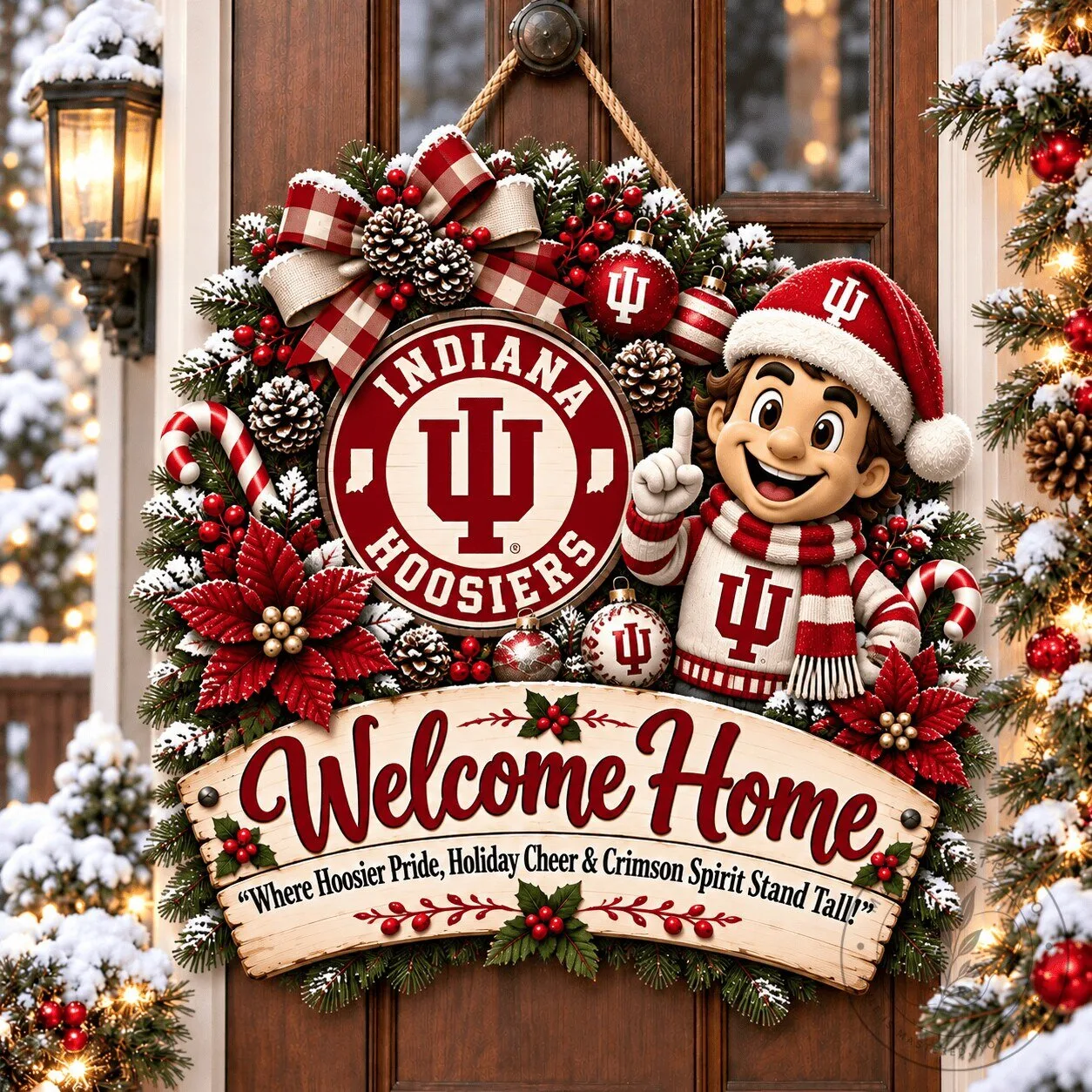 Indiana Hoosiers Christmas Welcome Home Door Hanger Wreath
