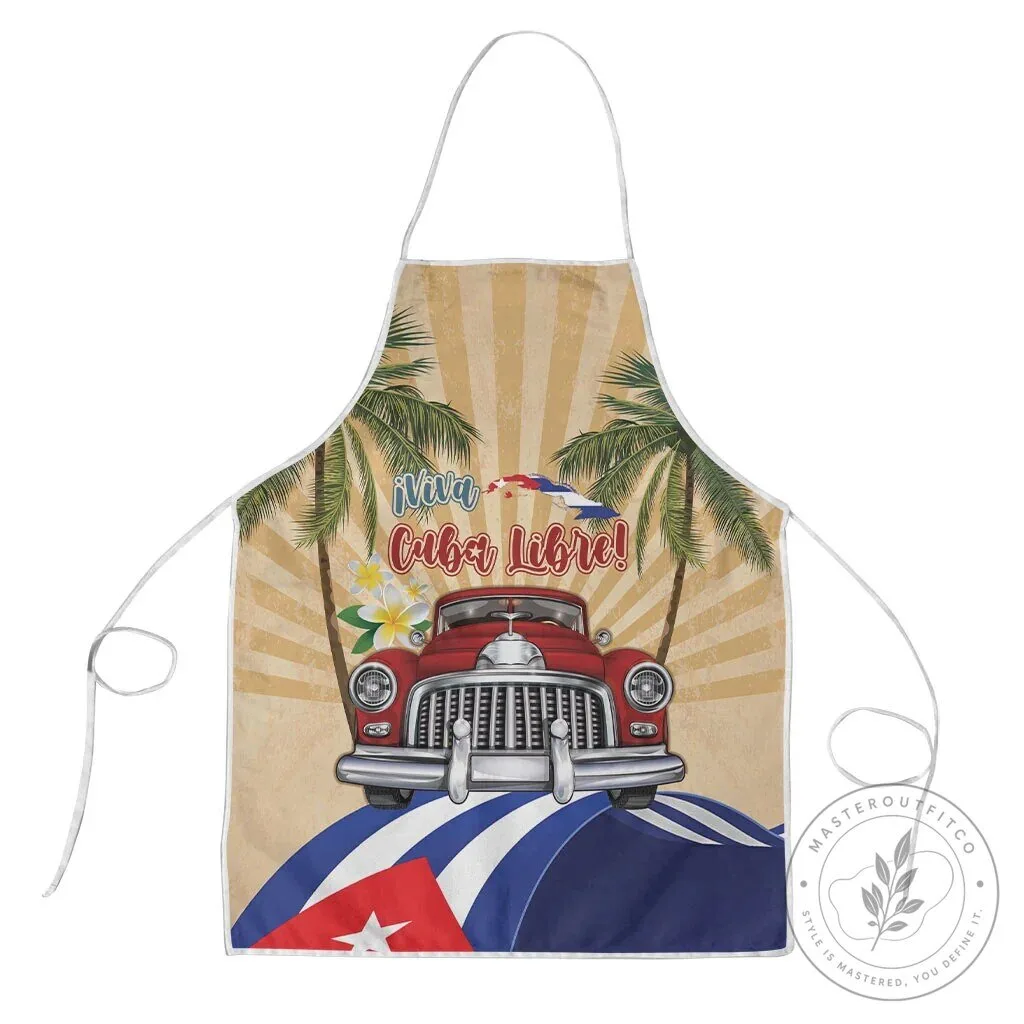 Viva Cuba Libre Retro Car Tropical Palm Trees Cuban Flag Apron