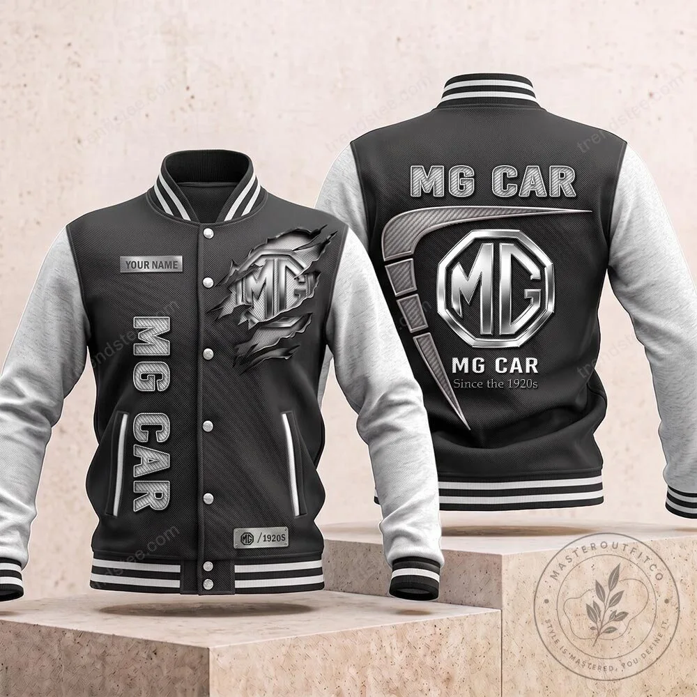 MG Car Logo Personalized Varsity Jacket, Classic British Automobile Apparel
