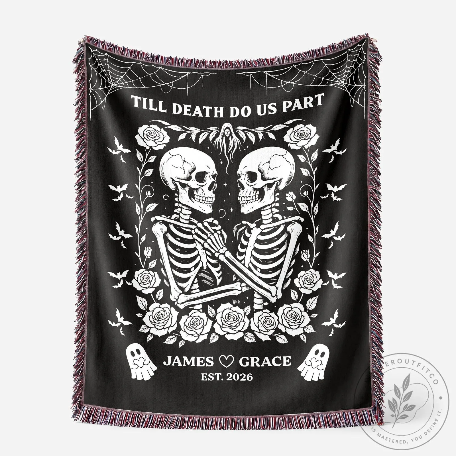Till Death Do Us Part Skeleton Couple Romantic Personalized Woven Blanket