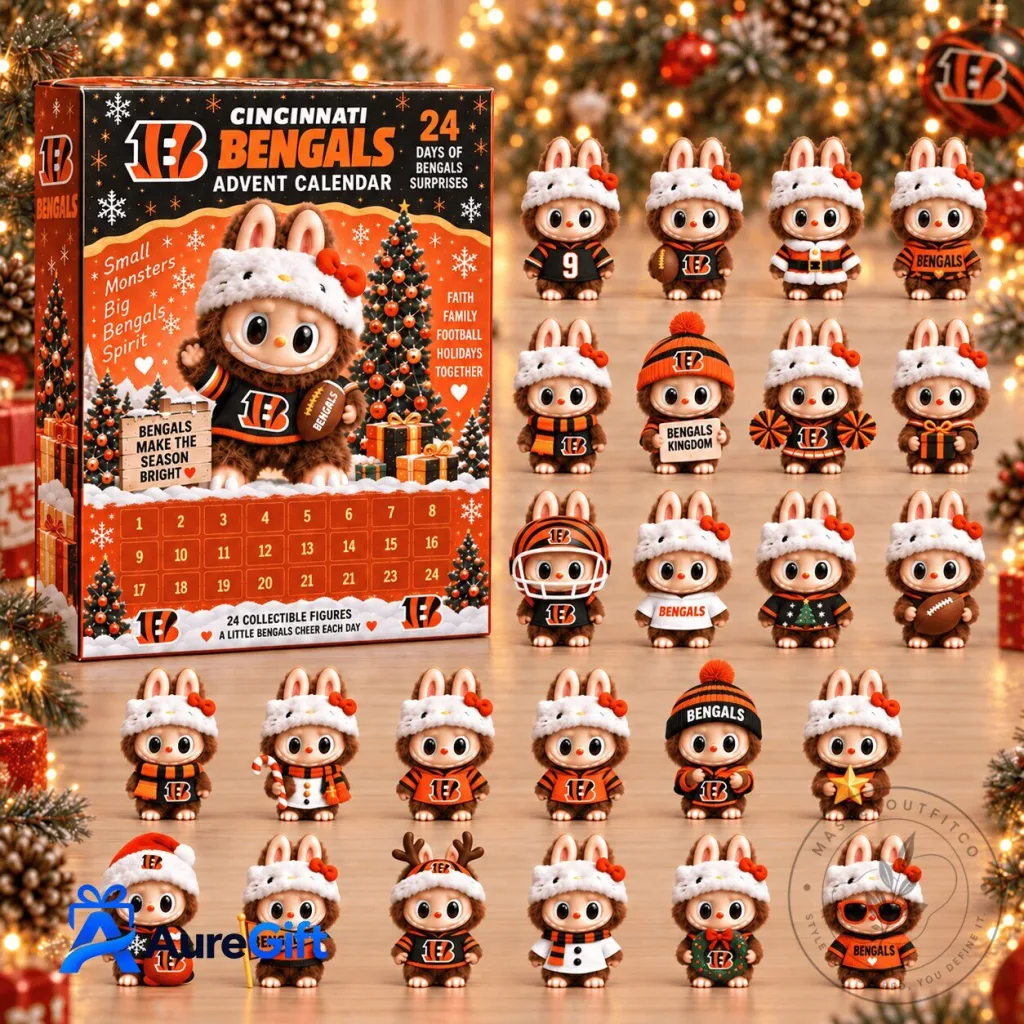 Cincinnati Bengals Labubu Christmas Advent Calendar with 24 Collectible Figures 2D Cincinnati Bengals Labubu Christmas Advent Calendar with 24 Collectible Figures 2D
