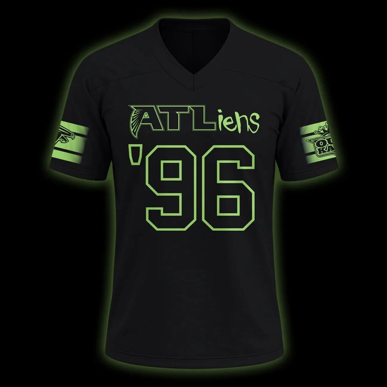 Outkast ATLiens 1996 Atlanta Falcons Football Team Black Fan Jersey 9 Outkast ATLiens 1996 Atlanta Falcons Football Team Black Fan Jersey