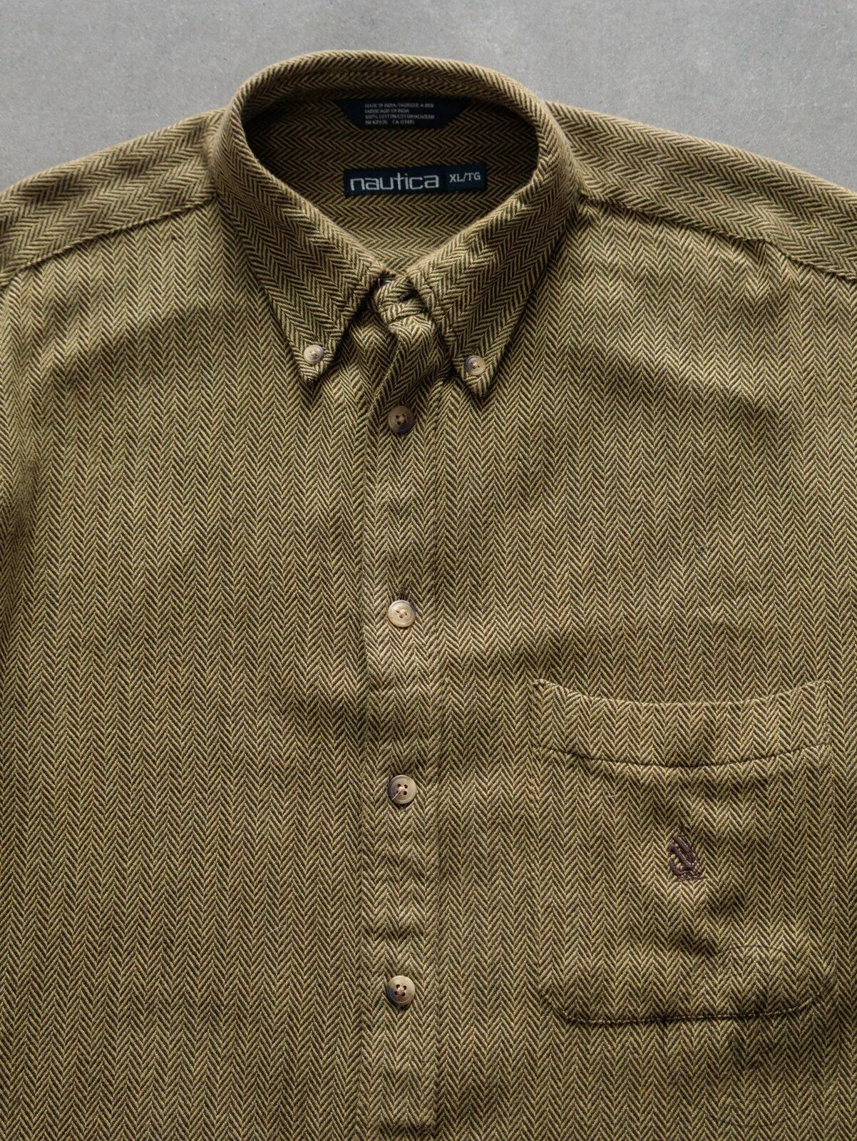 Vintage Nautica Brown Herringbone Long Sleeve Button Down Shirt 5 Vintage Nautica Brown Herringbone Long Sleeve Button Down Shirt
