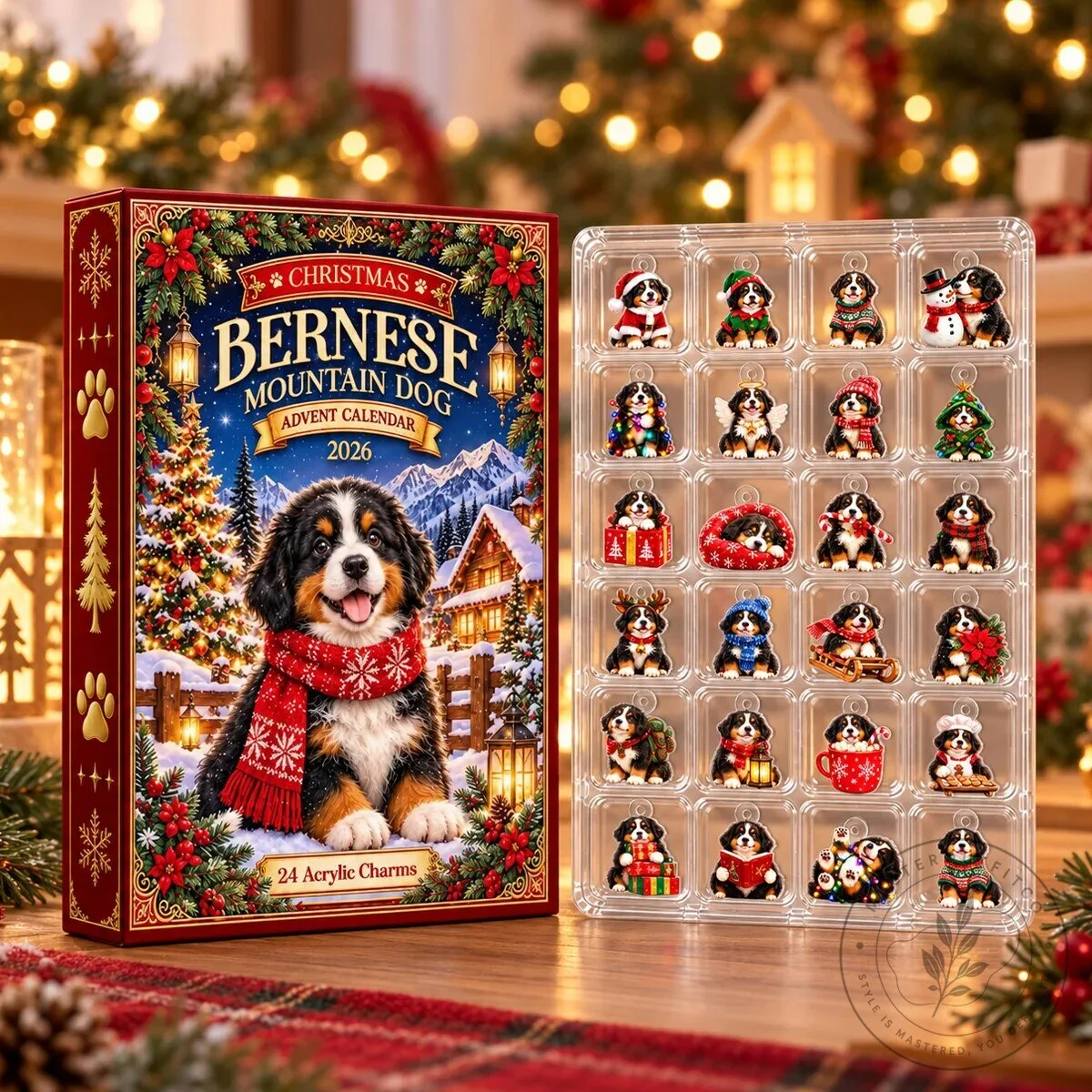 Bernese Mountain Dog Christmas Advent Calendar with 24 Acrylic Charms 2D