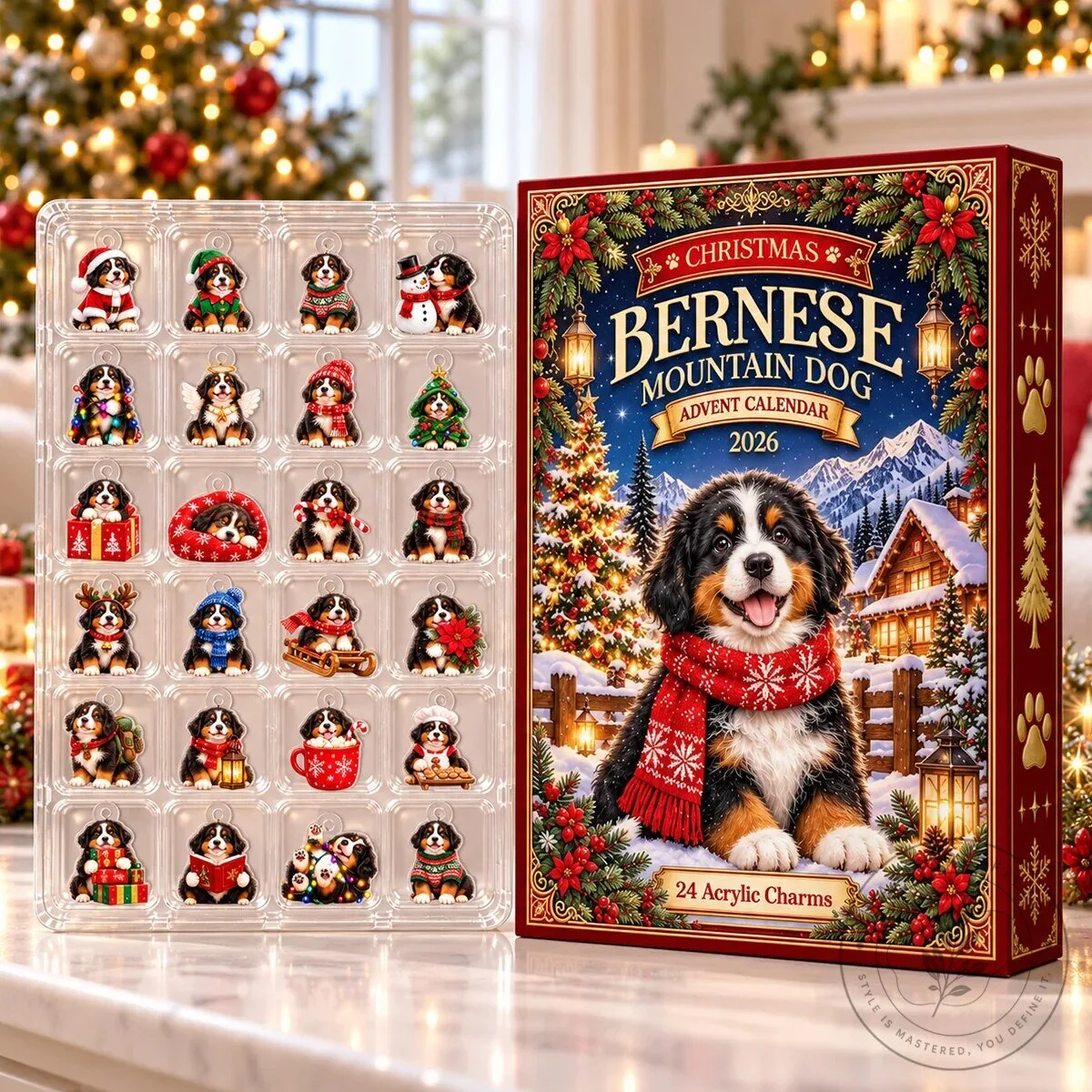 Bernese Mountain Dog Christmas Advent Calendar with 24 Acrylic Charms 2D 5 Bernese Mountain Dog Christmas Advent Calendar with 24 Acrylic Charms 2D
