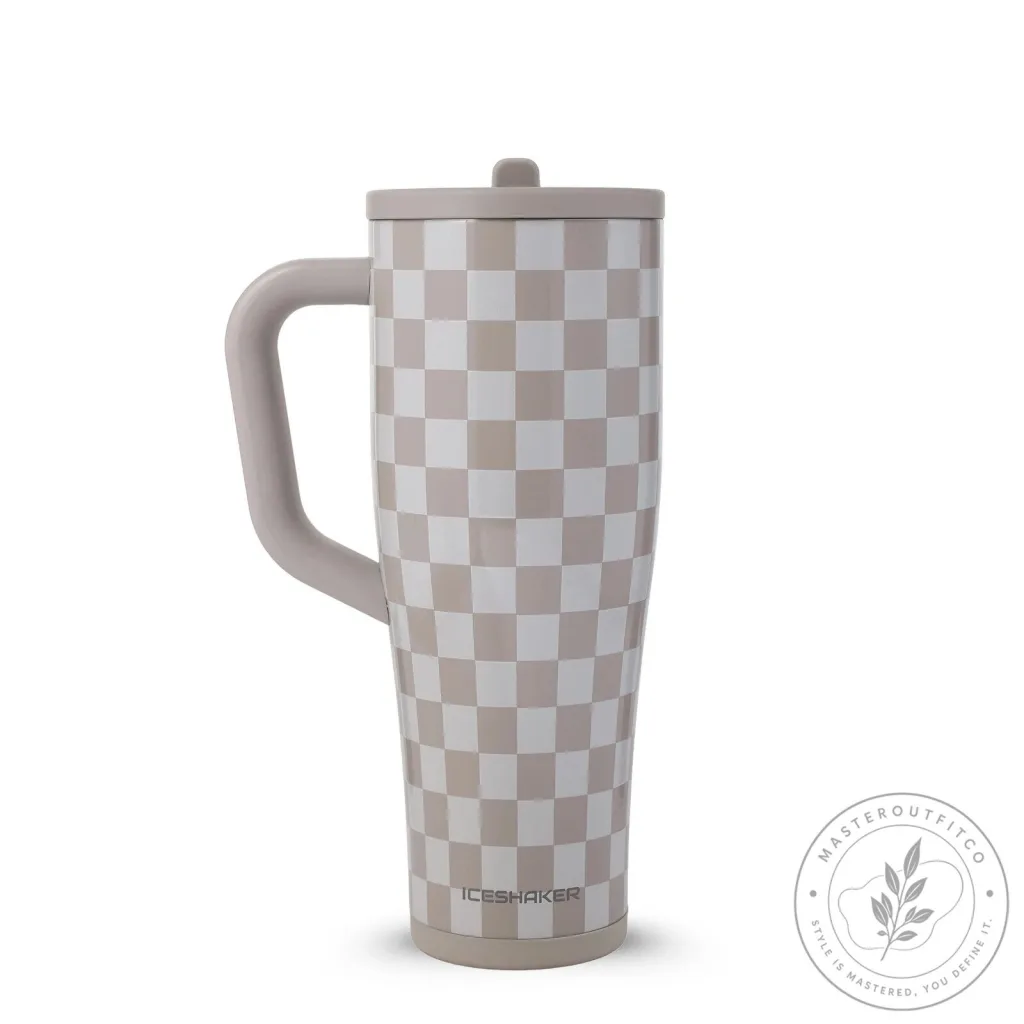 Checkered Pattern Insulated Stainless Steel Tumbler with Handle Checkered Pattern Insulated Stainless Steel Tumbler with Handle
