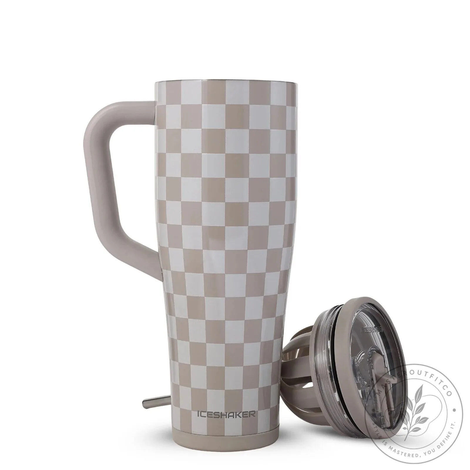 Checkered Pattern Insulated Stainless Steel Tumbler with Handle 16 Checkered Pattern Insulated Stainless Steel Tumbler with Handle