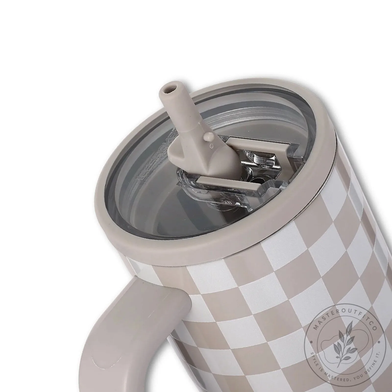 Checkered Pattern Insulated Stainless Steel Tumbler with Handle 18 Checkered Pattern Insulated Stainless Steel Tumbler with Handle